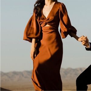 Shona Joy Luxe Twist Front Balloon Sleeve Midi Dress - Mocha 4